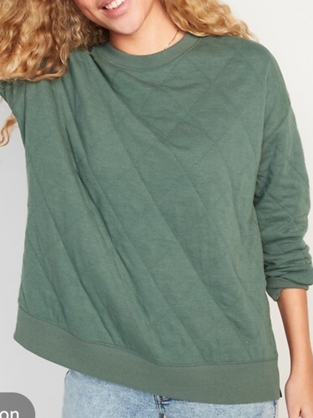 Old Navy Quilted Crewneck Tunic Sweatshirt - Olive Green Cozy Pullover Sz S